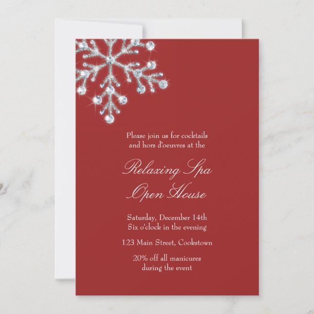 Open House Red Offset Crystal Snowflake Invitation (Front)