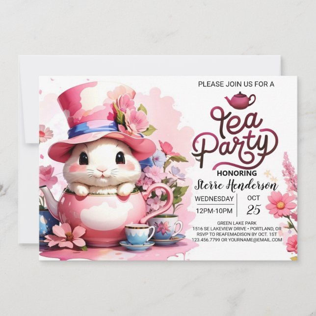 Open House Tea Party Baby Girl Shower Invitation (Front)