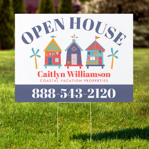 Open House Vacation Real Estate Beach House Yard Garden Sign