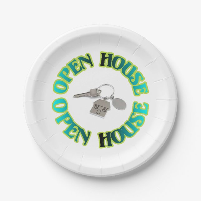 Open House Warming Real Estate House Keys Paper Plate (Front)