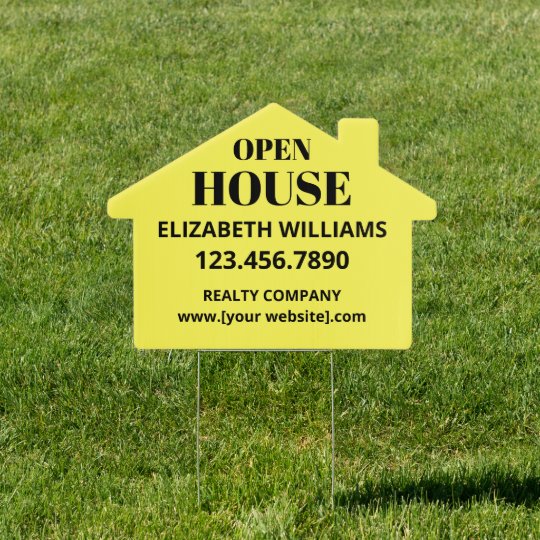 Open House Yellow House Shaped Custom Garden Sign | Zazzle.co.uk