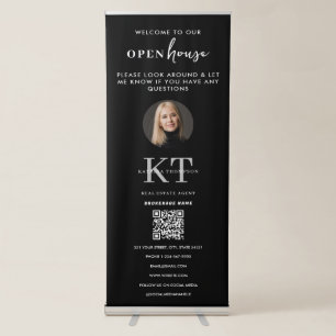 Open Houses Real Estate Agents Photo QR Code Black Retractable Banner