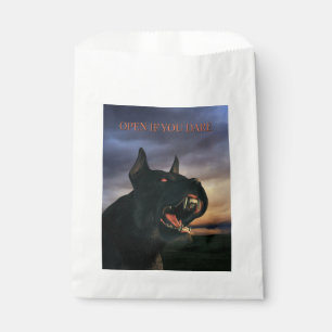 Open If You Dare. Big, black dog Favour Bags