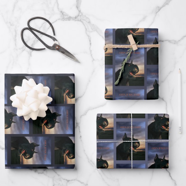 Open If You Dare. Big, black dog Wrapping Paper Sheet (Front)