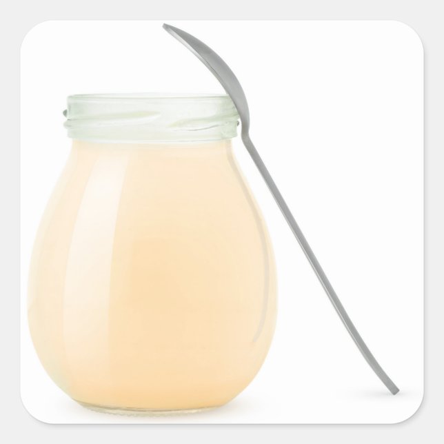 Open jar of fruit yogurt square sticker (Front)