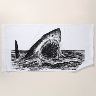 OPEN JAWS Great White Shark Art Beach Towel