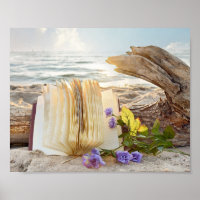 open journal on beach driftwood