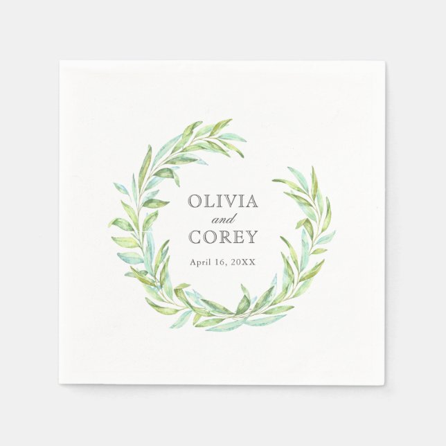 Open Laurel Wreath Wedding Napkin (Front)
