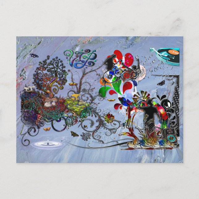 Open Microphone Music VIP Digital Collage Postcard (Front)