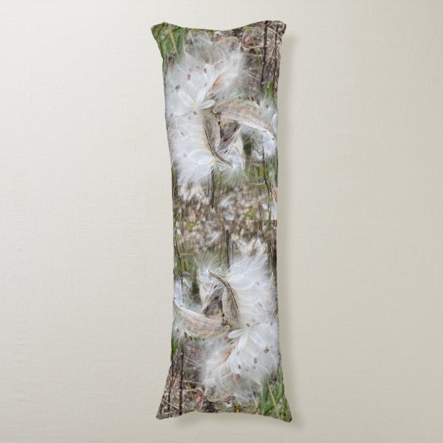 Open Milkweed Pods | Seeds with Silk | Body Cushion (Front Vertical)