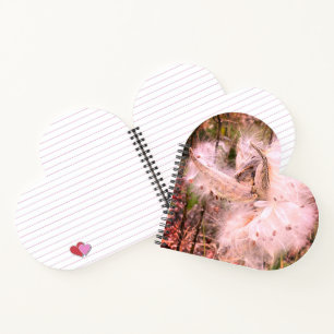 Open Milkweed Pods Seeds with Silk Heart Notebook