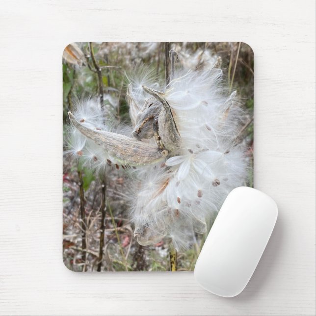 Open Milkweed Pods | Seeds with Silk | Mouse Mat (With Mouse)