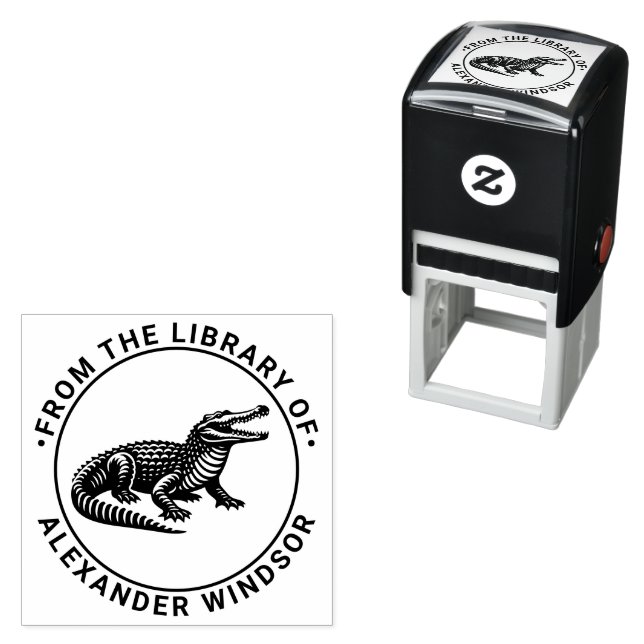 Open Mouth Crocodile Library of Book Name R Self-inking Stamp (In Situ)