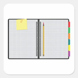 Open Notebook And Pencil Square Sticker
