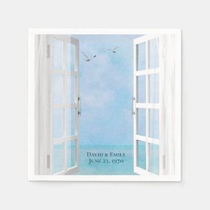 Open ocean window with seagulls napkin
