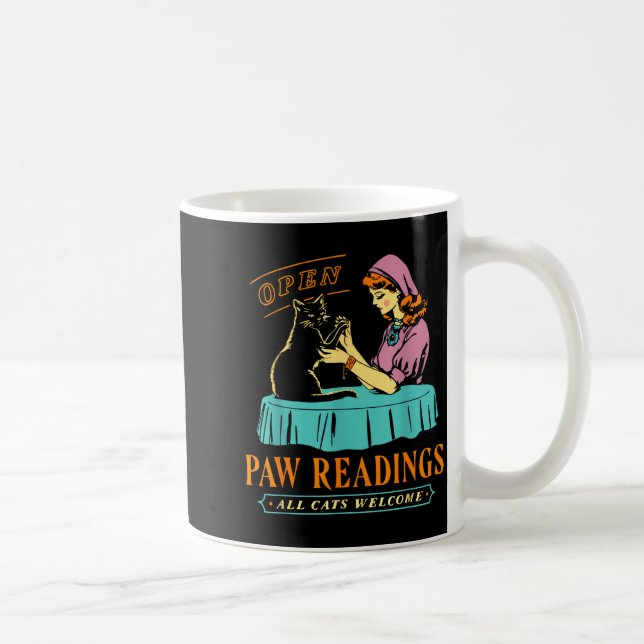 Open Paw Reading Cats Welcome - Retro Lady Cat Coffee Mug (Right)