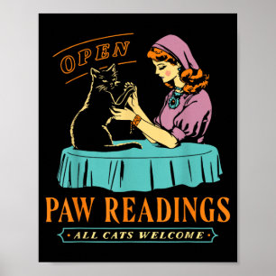 Open Paw Reading Cats Welcome - Retro Lady Cat Poster