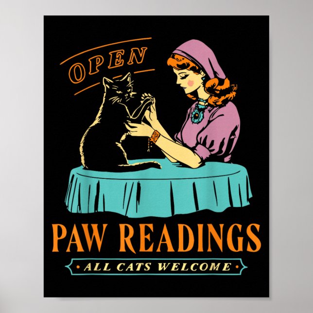 Open Paw Reading Cats Welcome - Retro Lady Cat Poster (Front)