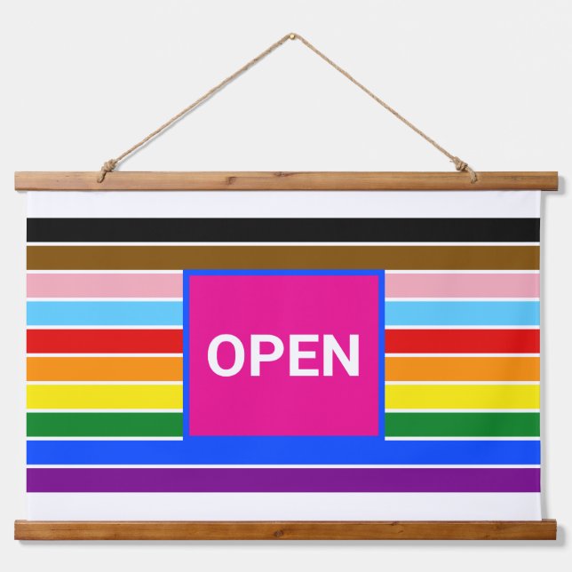 Open Pride Ally Rainbow Progress LGBT LGBTQ Hanging Tapestry (Front)