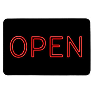 OPEN Red Neon Letters on Black Background Magnet