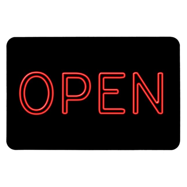 OPEN Red Neon Letters on Black Background Magnet (Horizontal)