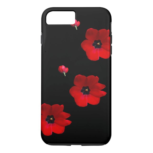 Open Red Tulips on Black Cell Phone Case (Back)