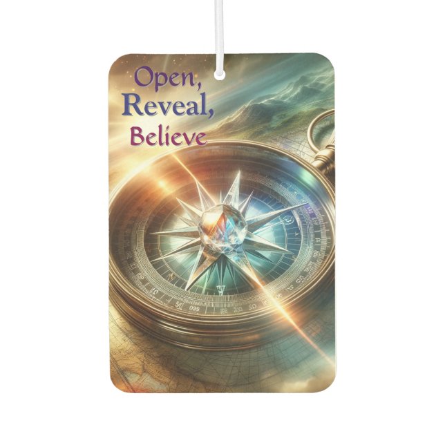 Open, Reveal, Believe Car Air Freshener (Front)