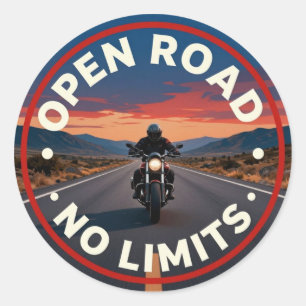🛣️ Open Road No Limits Motorcycle Classic Round Sticker