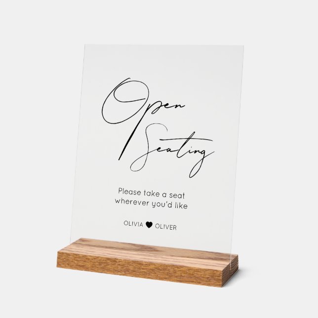 Open seating sign, find your seat pedestal acrylic sign (Angle)