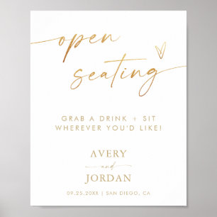 Open Seating Sign Gold Foil Effect Wedding Sign