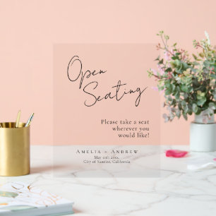 Open Seating Wedding Elegant Minimal Script Acrylic Sign