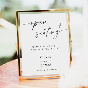 Open Seating Wedding Sign, Minimalist Open Seating Poster