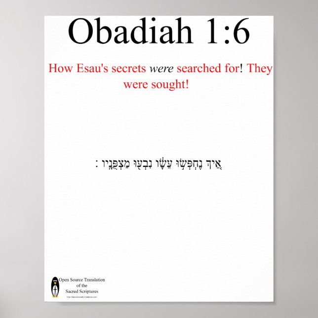 Open Source Translation Obadiah 1:6 Poster (Front)
