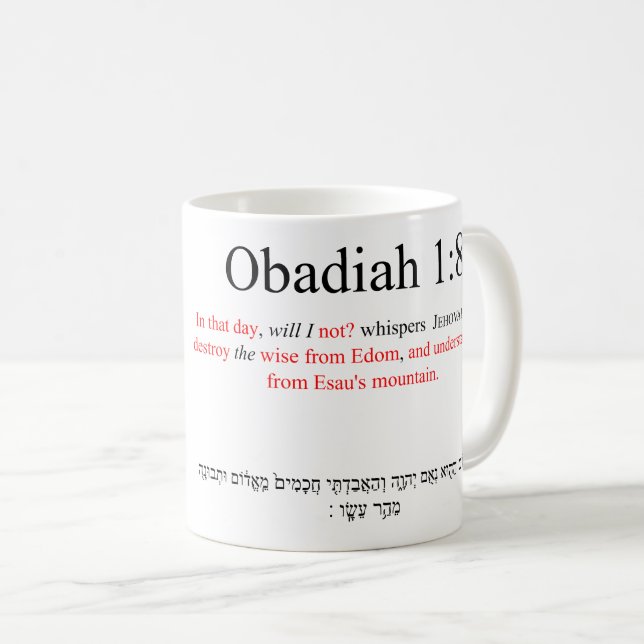 Open Source Translation Obadiah 1:8 Mug (Front Right)