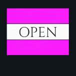 OPEN Sporty Fun Bright Tropical Pink White Stripes Canvas Print<br><div class="desc">This fun,  nostalgic design features OPEN text inside a wide white centre stripe highlighted with black pinstripes against a bright wide tropical pink background stripes.  The text can be personalised.</div>