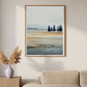 Open Terrain with Distant Island Minimal Abstract Poster