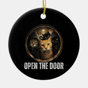 Open The Door Funny Cat Meme Cat Gang Humour Desig Ceramic Tree Decoration