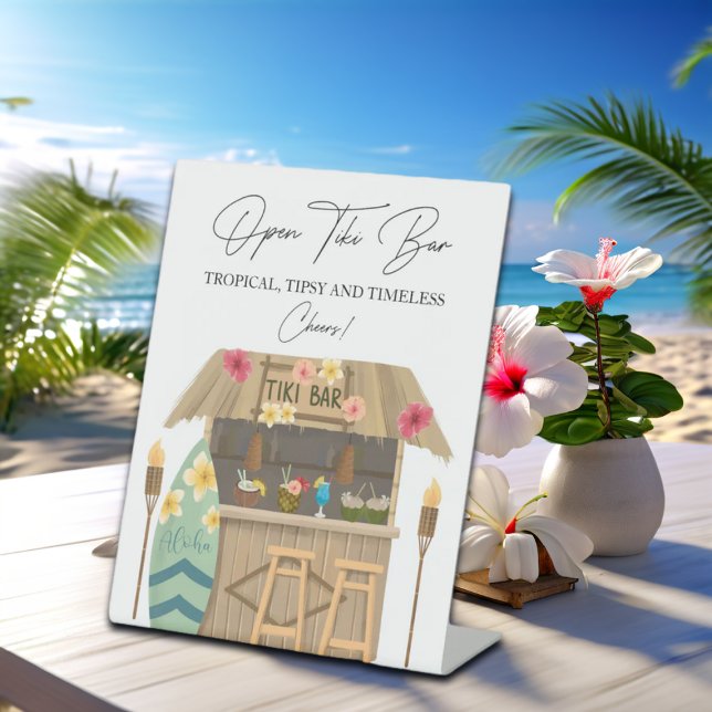 Open Tiki Bar Exotic Luau Bridal Shower Pedestal Sign (Creator Uploaded)