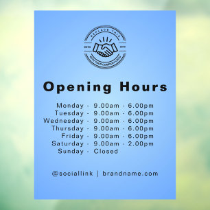 Open Times Business Logo Opening Hours Light Blue Window Cling