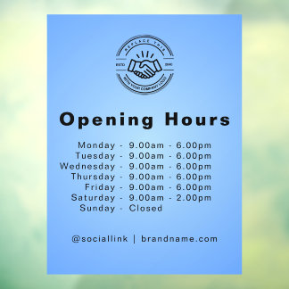 Open Times Business Logo Opening Hours Light Blue Window Cling