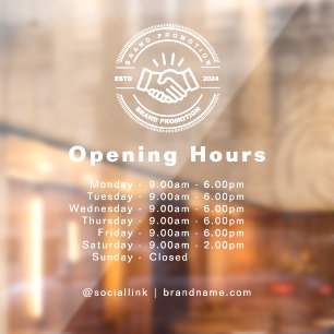 Open Times Business Logo Opening Hours Transparent Window Cling