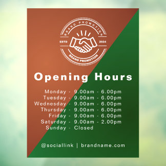 Open Times | Business Logo Opening Hours Window Cling