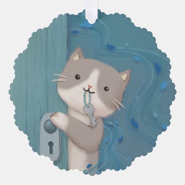 Open Up: Cat with Key Tree Decoration Card (Front)