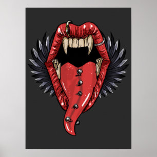 Open Vampire Mouth With Red Lips And Long Fangs  Poster