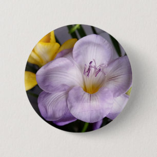 open violet freesia 6 cm round badge