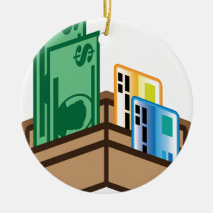 Open Wallet Icon Bills and cards Ceramic Tree Decoration