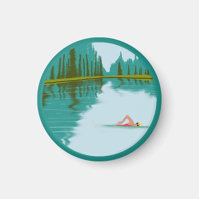 Open water swimming in a forest lake magnet (Front)