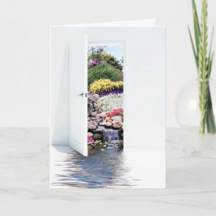 Open White Door with Waterfalls Card