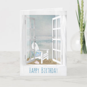 open window and beach chair scene birthday card