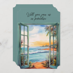Open Window Beach Scene Paradise Tropical Invitation